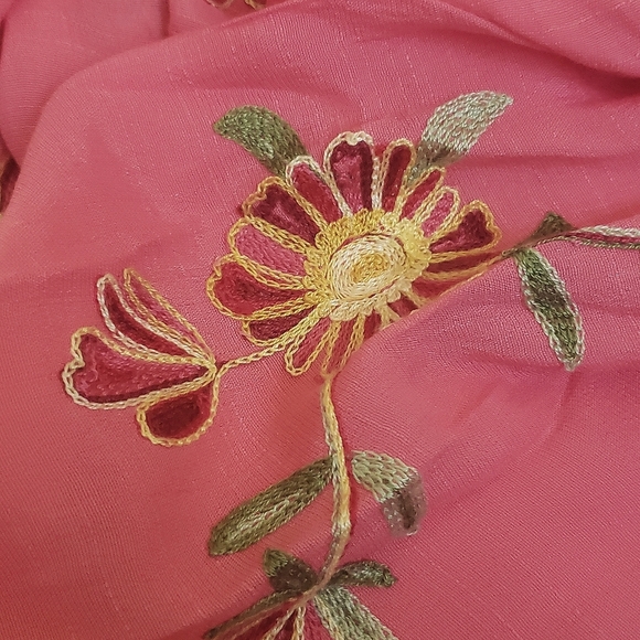 New Boho 2XL Chic Coral Artisy Lagenlook Embroidered Floral Tunic Top - Picture 10 of 11